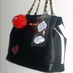 BETSEY JOHNSON Pom Patches Bag Charm Shoulder Bag
